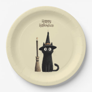 Assiettes En Carton Chat noir fantaisiste Joyeux Halloween