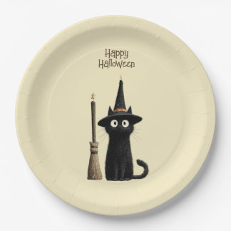 Assiettes En Carton Chat noir fantaisiste Joyeux Halloween