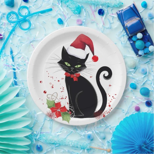 Assiettes En Carton Chat noir festif (Fête)