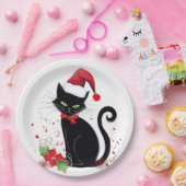 Assiettes En Carton Chat noir festif (Fête)