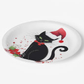 Assiettes En Carton Chat noir festif (Angle)