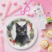 Assiettes En Carton Chat noir Fête de couronnes de Noël Kitten (Fête)