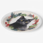 Assiettes En Carton Chat noir Fête de couronnes de Noël Kitten (Angle)