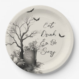 Assiettes En Carton Chat noir gothique Halloween Éffrayant