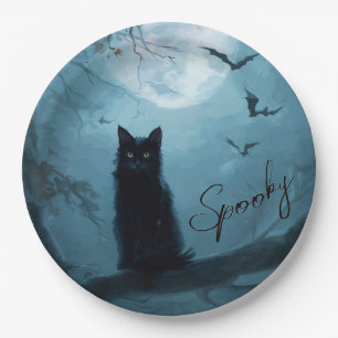 Assiettes En Carton Chat noir gothique Halloween effrayant