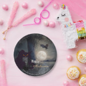 Assiettes En Carton Chat noir Halloween éffrayant (Fête)