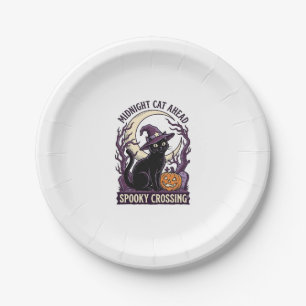 Assiettes En Carton Chat Noir Halloween Gravure Vintage Chat Citrouill