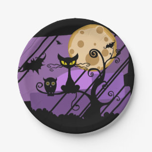 Assiettes En Carton Chat noir, hibou, et plaques à papier de Hallowee
