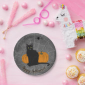 Assiettes En Carton Chat noir Joyeux Halloween (Fête)