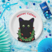 Assiettes En Carton Chat Noir | Meowy Catmas Holly baies Noël (Fête)