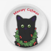 Assiettes En Carton Chat Noir | Meowy Catmas Holly baies Noël (Devant)