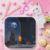 Assiettes En Carton Chat noir mignon à la chandelle (Fête)