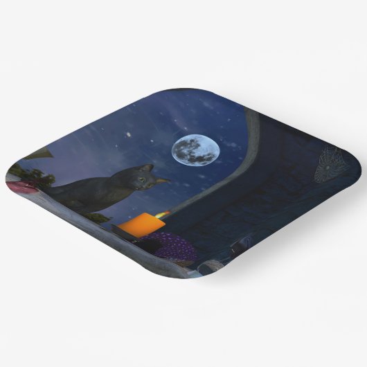 Assiettes En Carton Chat noir mignon à la chandelle (Angulaire)