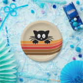 Assiettes En Carton Chat noir mignon avec rayures rétro (Fête)