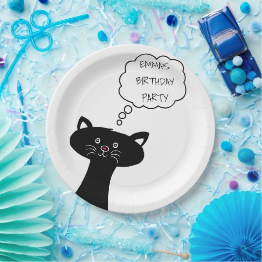 Assiettes En Carton Chat noir mignon - Plaques de papier personnalisée (Fête)