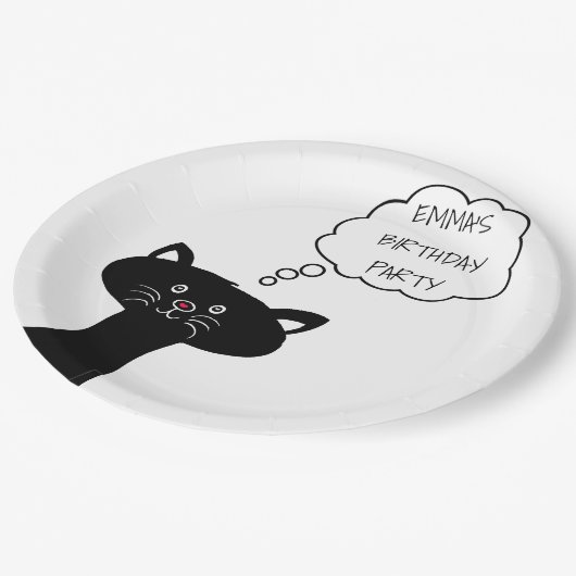 Assiettes En Carton Chat noir mignon - Plaques de papier personnalisée (Angle)