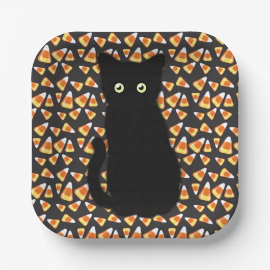 Assiettes En Carton Chat noir, motif de maïs, Halloween amusant (Recto)
