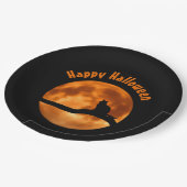 Assiettes En Carton Chat noir Orange Lune Joyeux Halloween (Angle)