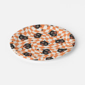 Assiettes En Carton Chat noir rétro Motif chèque orange (Angle)