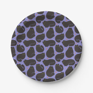 Assiettes En Carton Chat noir rétro sur fond violet