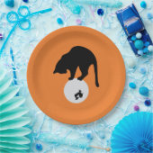 Assiettes En Carton Chat noir rétro sur la lune Halloween (Fête)