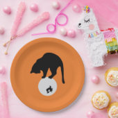 Assiettes En Carton Chat noir rétro sur la lune Halloween (Fête)