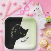 Assiettes En Carton Chat noir Sly Joyeux Anniversaire Année et nom (Fête)