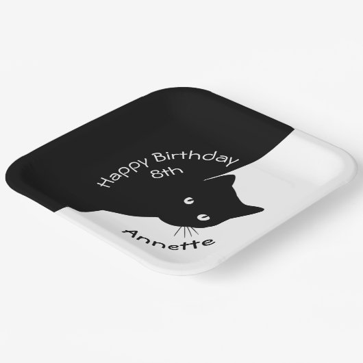 Assiettes En Carton Chat noir Sly Joyeux Anniversaire Année et nom (Angulaire)