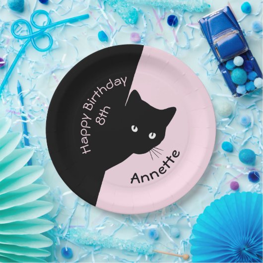 Assiettes En Carton Chat noir Sly Joyeux anniversaire Année et nom Pin (Fête)