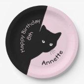 Assiettes En Carton Chat noir Sly Joyeux anniversaire Année et nom Pin (Devant)