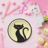 Assiettes En Carton Chat noir sur jaune (Fête)