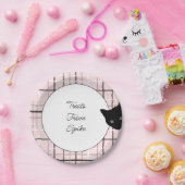 Assiettes En Carton Chat noir sur plaid (Fête)