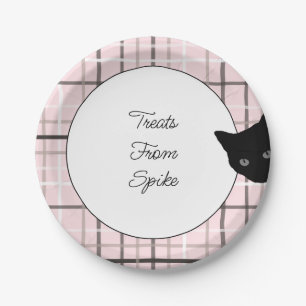 Assiettes En Carton Chat noir sur plaid