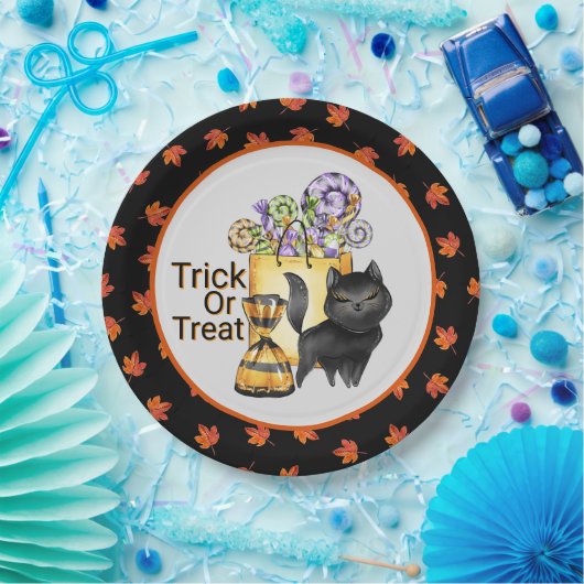 Assiettes En Carton Chat Noir Trick Ou Treat (Fête)