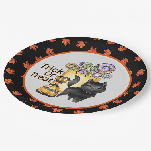 Assiettes En Carton Chat Noir Trick Ou Treat (Angle)