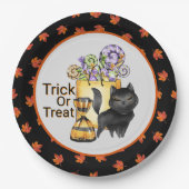 Assiettes En Carton Chat Noir Trick Ou Treat (Devant)