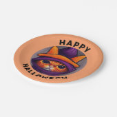 Assiettes En Carton Chat orange avec sorcière violette Casquette Bonne (Angle)