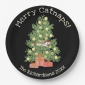 Assiettes En Carton Chat orange sur Chistmas Tree Joyeux Cataps ! Blac (Devant)