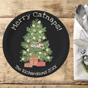 Assiettes En Carton Chat orange sur Chistmas Tree Joyeux Cataps ! Blac