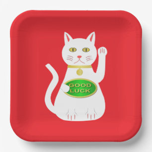 Assiettes En Carton Chat Oriental Lucky Nouvel An chinois