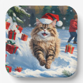 Assiettes En Carton Chat persan assis dans la neige avec Casquette de (Recto)