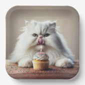 Assiettes En Carton Chat perse lèche un gâteau d'anniversaire (Recto)