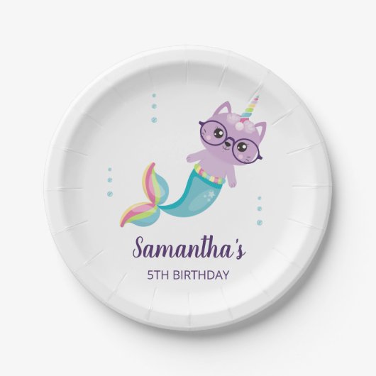 Assiettes En Carton Chat Sirène Unicorne sous la fête d'anniversaire d (Devant)