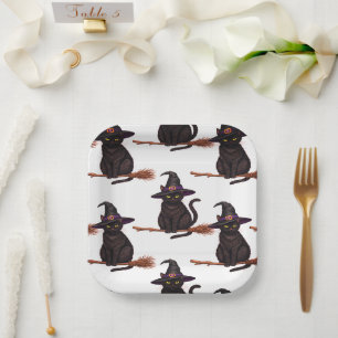 Assiettes En Carton Chat sorcière Halloween de dessin