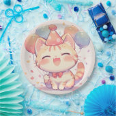 Assiettes En Carton Chat souriant mignon avec ballons Plaque de papier (Fête)