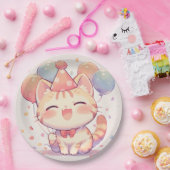 Assiettes En Carton Chat souriant mignon avec ballons Plaque de papier (Fête)