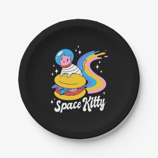 Assiettes En Carton Chat spatial astronaute (Devant)