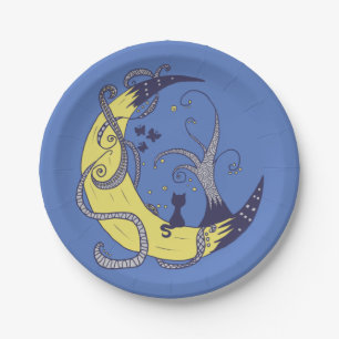 Assiettes En Carton Chat sur la lune 
