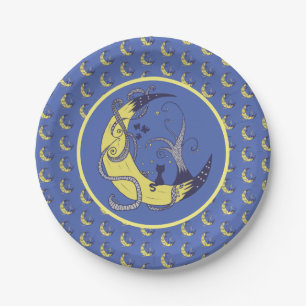 Assiettes En Carton Chat sur la lune