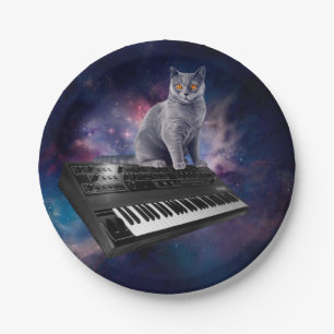 Assiettes En Carton Chat sur synthétiseur dans l'espace